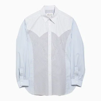 Maison Margiela Men's Patchwork Striped Cotton Shirt In White