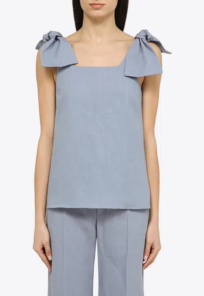 Chloé Top Sans Manches À Nauds Femme Bleu Taille 40 100% Lin