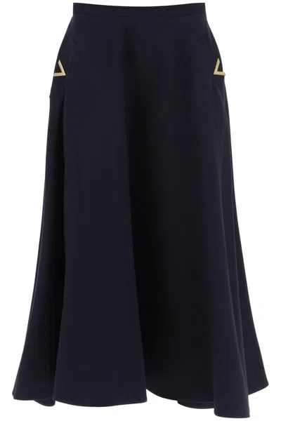 Valentino Crepe Couture Midi Skirt With Logo Hardware In Navy