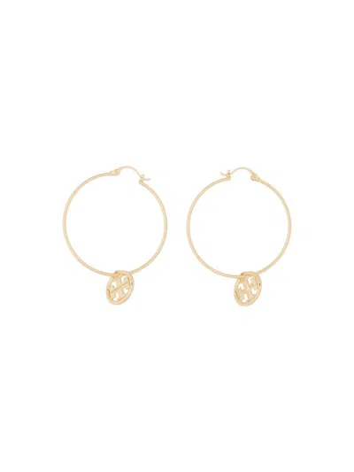 Tory Burch Logo Pendant Hoop Earrings In Gold