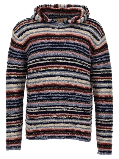 Marni Striped Hooded Sweater In Multicolor