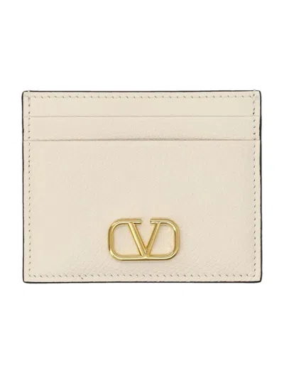 Valentino Garavani Card Holder Vlogo Signature Vit. Sof In Light Ivory