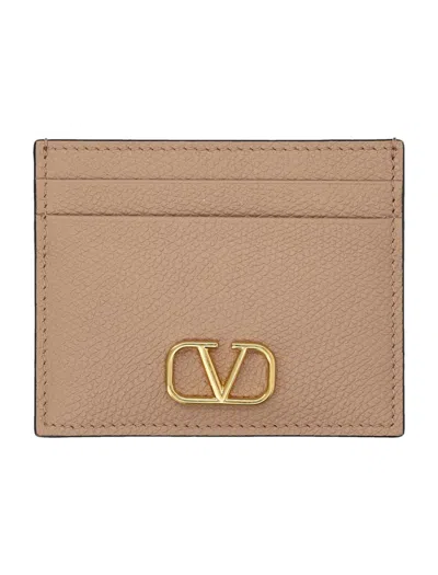 Valentino Garavani Card Holder Vlogo Signature Vit. Sof In Rose Cannelle