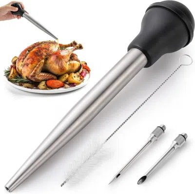 Zulay Kitchen Stainless Steel Turkey Baster Syringe & Silicone Suction Bulb In Black