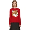 MAISON KITSUNÉ Red Lurex Fox Head Sweater