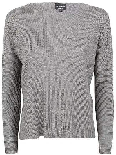 Giorgio Armani Long Sleeves Boat Neck Jumper Clothing In Grey