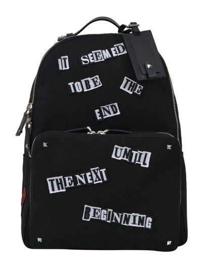 Valentino Garavani Punk Poem Nylon Canvas Backpack In Black