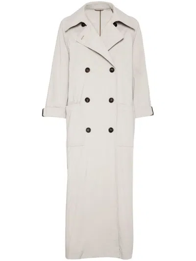 Brunello Cucinelli Long Trench Coat In Light Grey