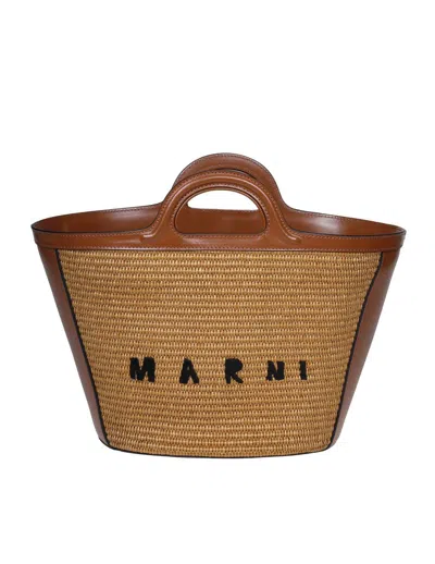 Marni Handbag In Leather And Raffia In Brown