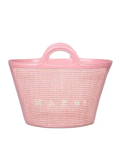 Marni Leather And Raffia Handbag In Pink