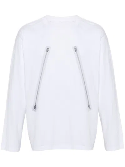 Mm6 Maison Margiela Zipper-print Cotton T-shirt In Blanco