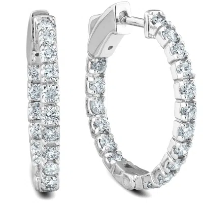 Pompeii3 1 Ct Tw Diamond Hoops Women's Inside Outside Earrings 1" Tall 14k Gold In Multi