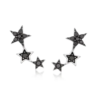 Ross-simons Black Diamond Star Earrings In Sterling Silver