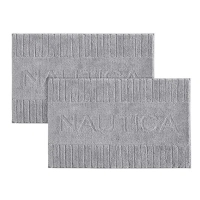 Nautica Logo Grey Bath Rug Set In Gray