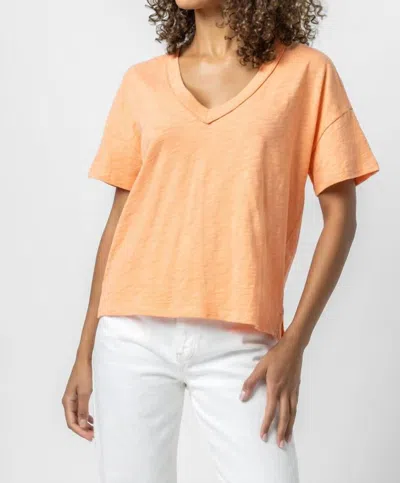 Lilla P Short Sleeve Boxy V-neck Tee In Melon In Pink