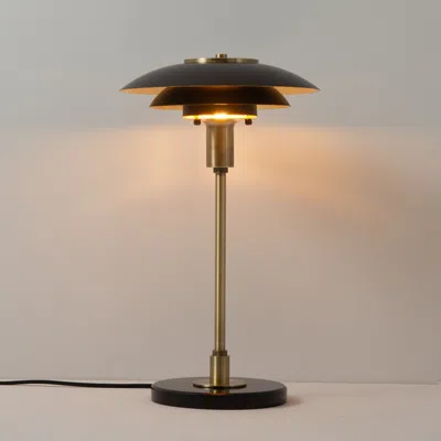 Nova Of California Rancho Mirage Table Lamp - Matte Black & Gold-leaf Shade, Weathered Brass, Black Marble Base