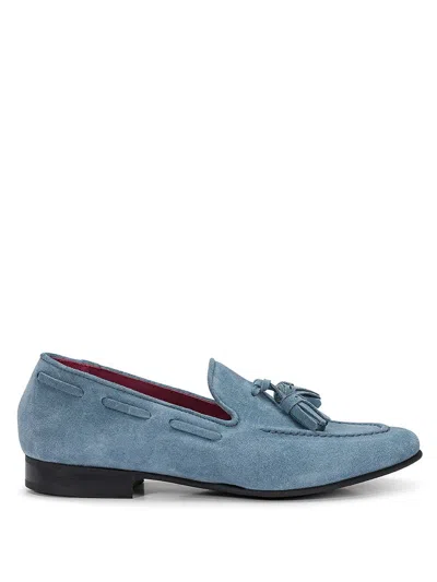 Seboy's Suede Leather Sacchetto Loafers With Tassels In Blue