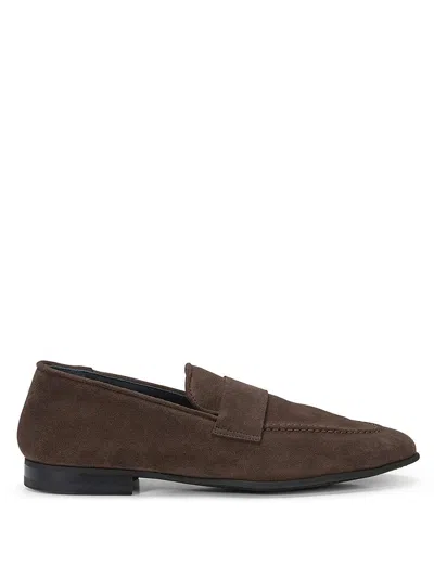 Seboy's Suede Leather Slip-on Loafers In Brown