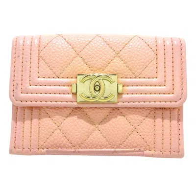 Pre-owned Chanel Boy Pink Leather Wallet  ()