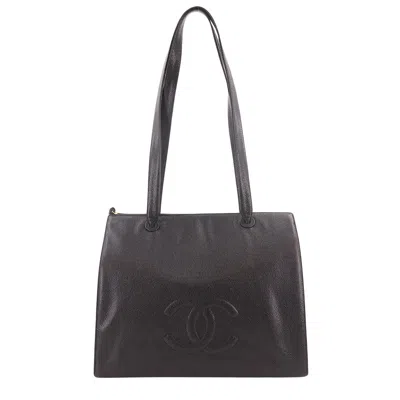 Pre-owned Chanel Logo Cc Brown Leather Tote Bag ()