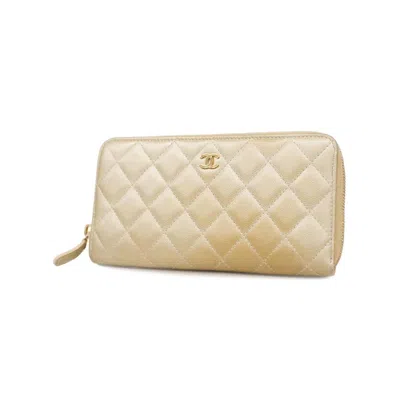 Pre-owned Chanel Zip Around Wallet Gold Leather Wallet  ()