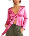 Cynthia Rowley Tie Front Silk Blouse In Pink