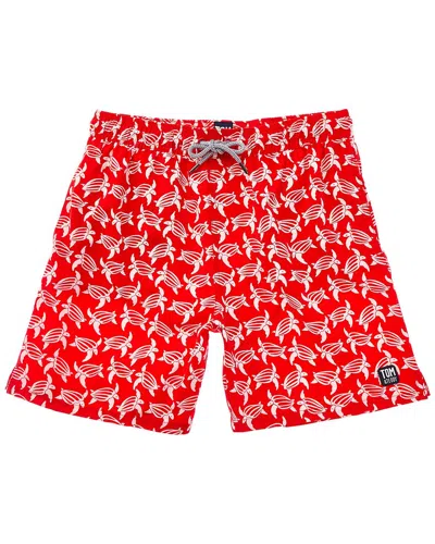 Tom & Teddy Turtle Swim Trunk In Red