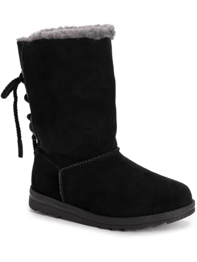 Muk Luks Ziggy Rodeo Womens Suede Faux Fur Lined Mid-calf Boots In Black