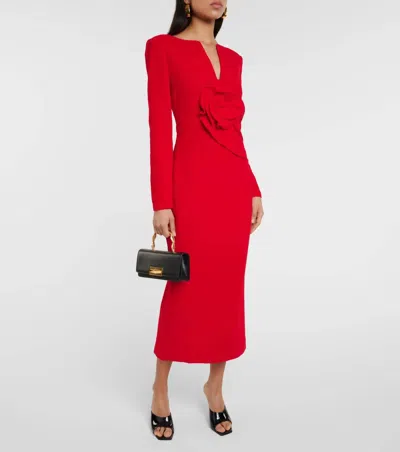 Roland Mouret Floral Wool Midi Dress In Red