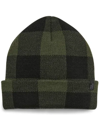 Steve Madden Mens Check Print Fitted Beanie Hat In Green