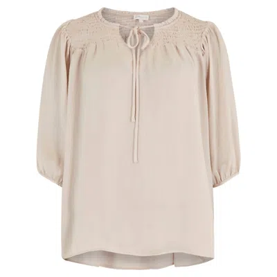 Apricot Hammered Satin Smock Detail Top In Sand In Beige