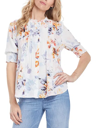 Nydj Womens Pintuck Smocked Button-down Top In Multi