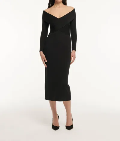 Roland Mouret Cross-over Knitted Midi Dress In Black