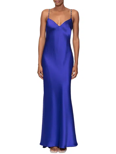 Aqua Womens Full-length Satin Evening Dress In Blue