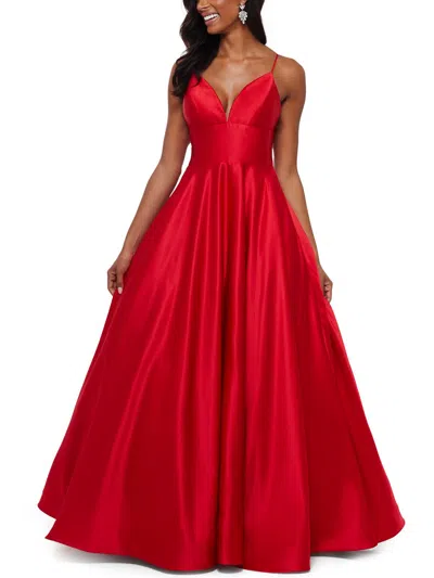 B & A By Betsy And Adam Womens Satin Plunge-neck Evening Dress In Red