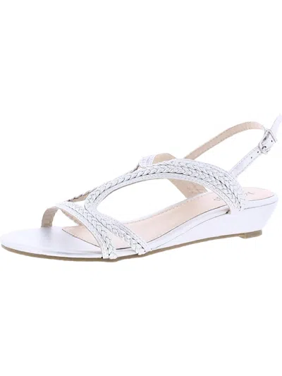 Masseys Krissie Womens Slingback Faux Leather Wedge Sandals In Silver