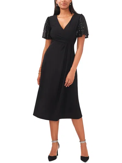 Msk Womens Surplice Midi Cocktail And Party Dress In Black