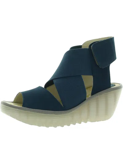 Fly London Yuba Womens Strappy Dressy Wedge Sandals In Blue