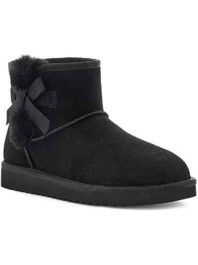 Koolaburra Victoria Mini Womens Suede Pull On Shearling Boots In Black