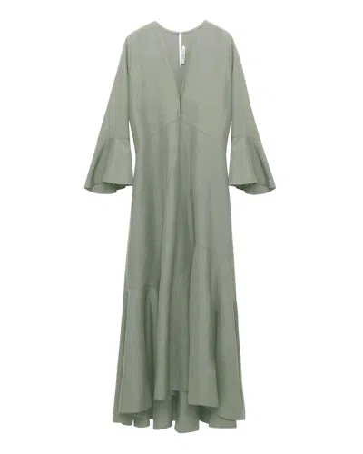 Dorothee Schumacher Linen Blend Maxi Dress With A V-neckline In Green