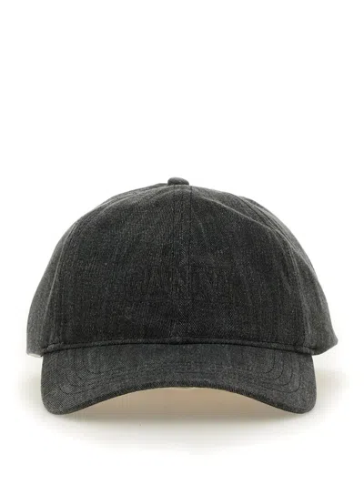 Ganni Denim Baseball Hat In Black