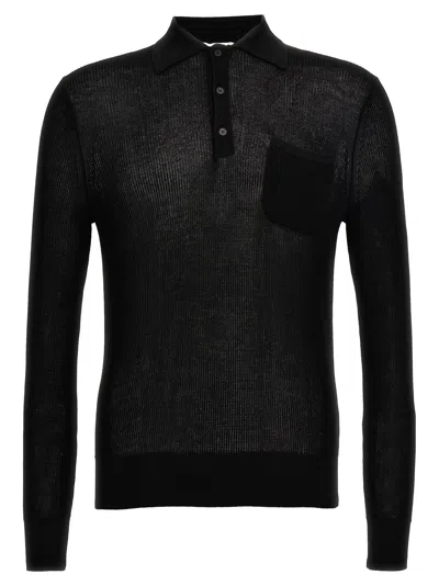 Ballantyne Cotton Knit Polo Shirt In Black