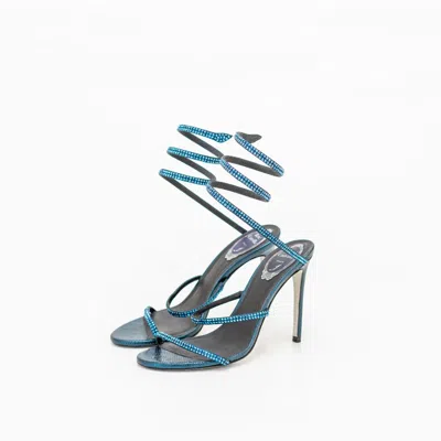 Pre-owned René Caovilla Cleo Embellished Heeled Blue Sandals, 37.5