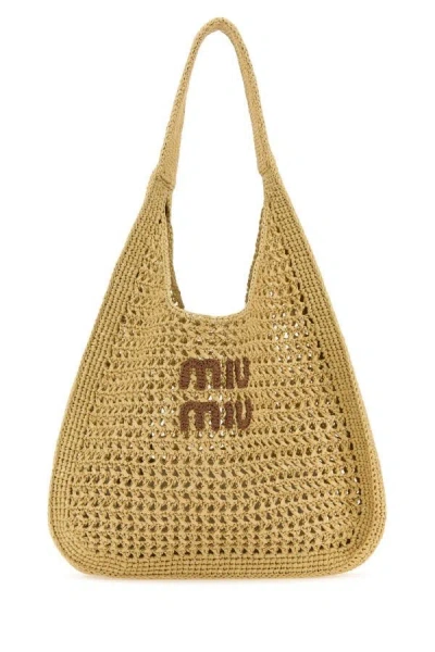 Miu Miu Woman Beige Crochet Shopping Bag In Brown