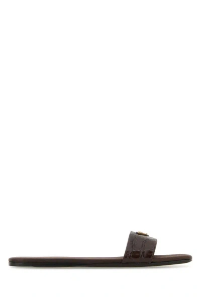 Prada Woman Black Leather Slippers In Brown