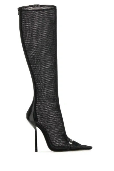 Saint Laurent Oxalis Net Buckle Stiletto Boots In Black