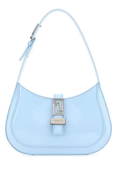 Versace Woman Pastel Light-blue Leather Small Greca Goddess Shoulder Bag