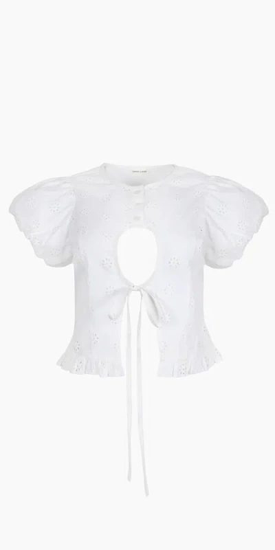 Sandy Liang Cameo Eyelet Top In White