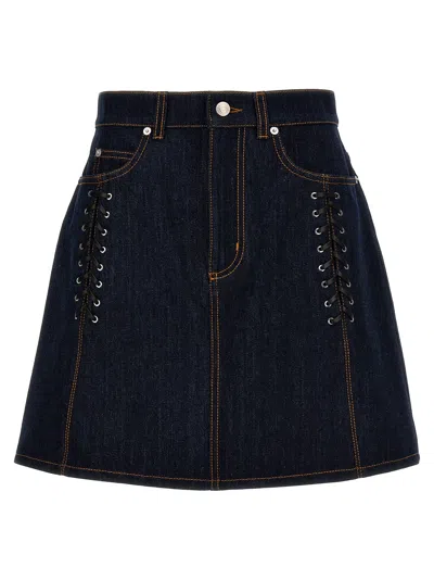 Alexander Mcqueen Lace-up Denim Skirt Skirts In Blue