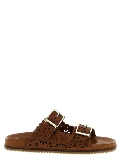 Twinset Openwork Leather Sandals In Brown